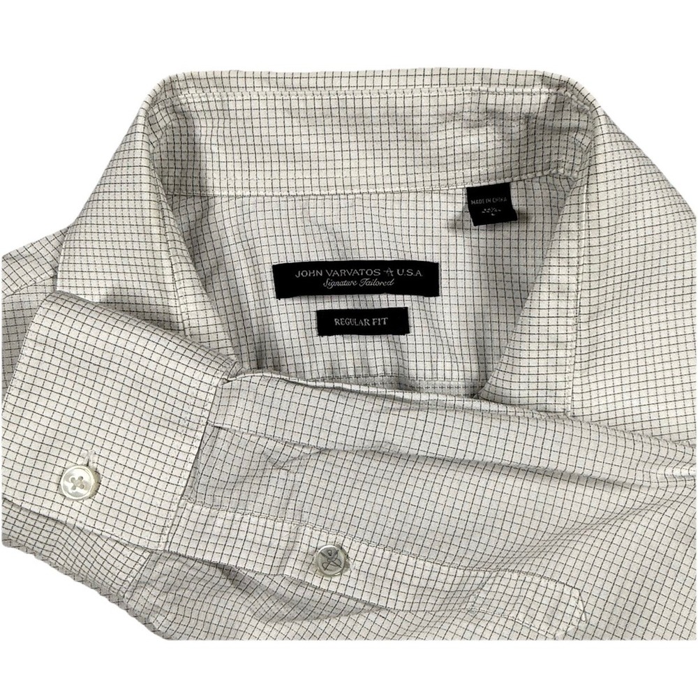 John Varvatos Men's Size 16.5" Blue Check Regular Fit Button-Down Dress Shirt
